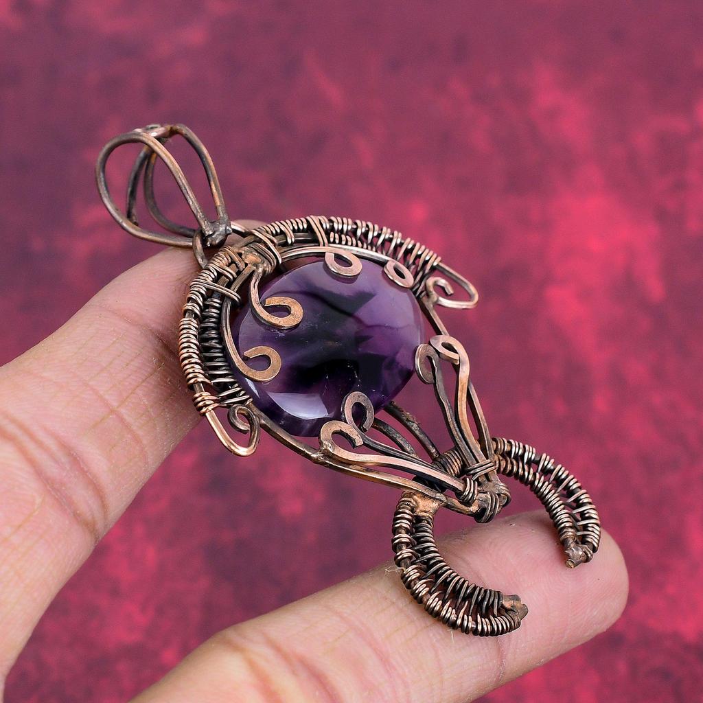 Star Amethyst Pendant Copper Wire Wrapped Gemstone Pendant Handmade Tortoise Pendant Copper Wire Wrap Jewelry Gifts for Wife Dainty Pendant
