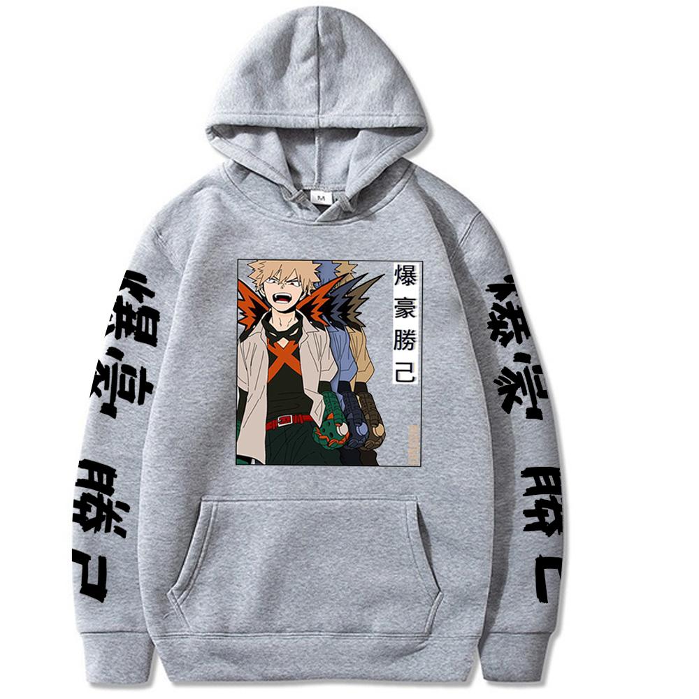 

Bakugou Katsuki Print Hooded Anime My Hero Academia Hoodie Чоловіки Жінки Одяг Повсякденний Вільний вуличний одяг Harajuku Чоловічий світшот XS сірий