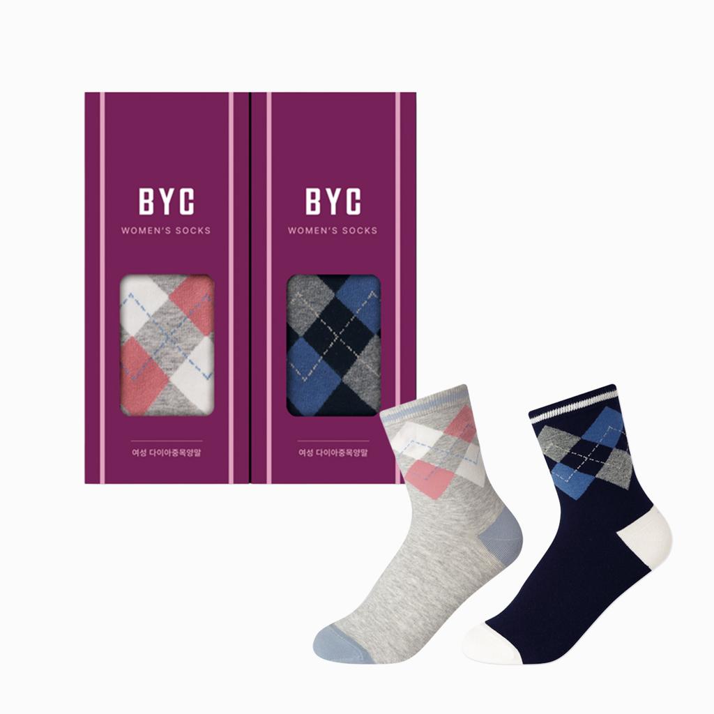 BYC Women'S Diamond Mid-Length Socks 2-Piece Set