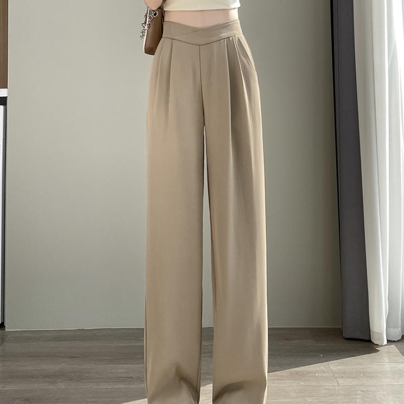 New Wide-Leg Pants for Women Spring Summer Black Draped Straight Pants Loose Casual Pants for Women