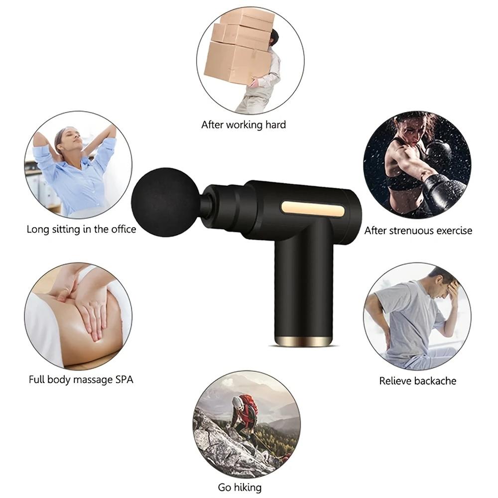 Mini Fascia Massage Gun 4 Heads Electric Body Massager Portable Relaxation Belt Fitness Equipment Deep Tissue Relief