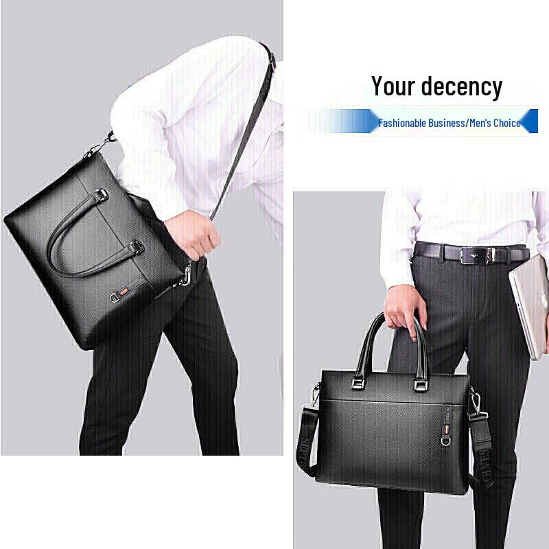 Qipilong Men's Top-Grain Leather Business Briefcase