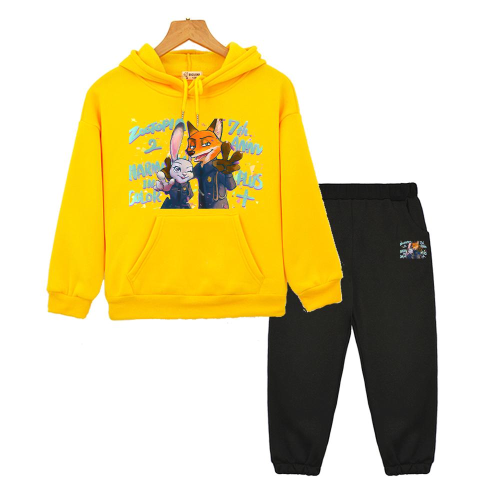 boy girls Hooded Sports Sets Zootopia 2 Casual hoodies Fleece Sweatshirt y2k sudadera pullover+Pant kids boutique clothes