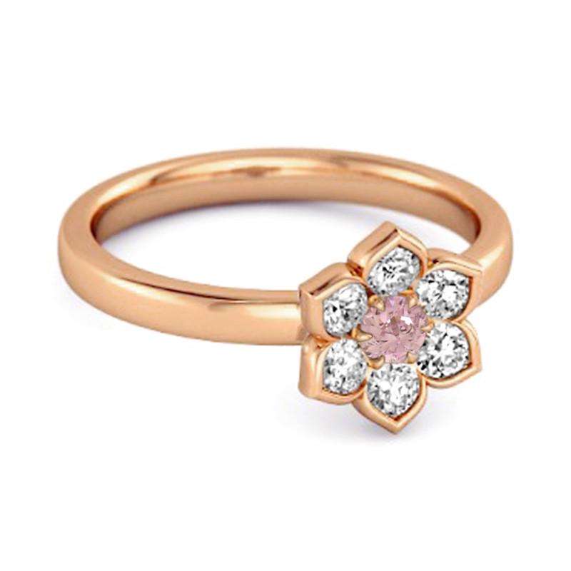 925 Sterling Silver Rose Gold Vermeil Pink Topaz Floral Cluster Women Wedding Ring