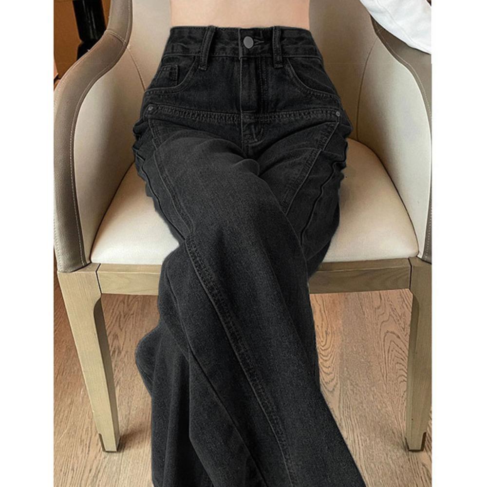 American wide-leg jeans women's pear-shaped body versatile mopping floor covering meat high waist loose straight drape trousers