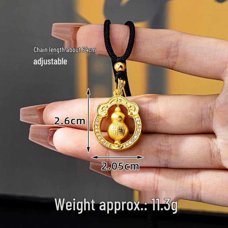 Vintage Rhinestone Rotatable Gourd Necklace - Trendy Vietnam Court Style, Gold Pendant, Long-Lasting Color Jewelry