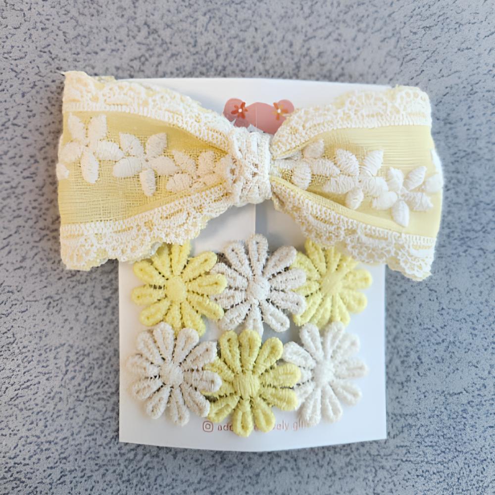 3PC Korean Ribbon Lace Hair Clip Set – Embroidered Daisy & Lace Design – Cute Gift for Girls – 5 Colors Trending Hair Accessories