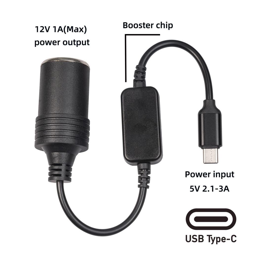30cm All-Copper USB-C 5V to 12V Car Cigarette Lighter Adapter Cable