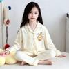 100% Cotton Girls Pajama Set Long Sleeve Cartoon Print Sleepwear Open Front Robe Style Fall
