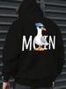 Nordic Greeting MOIN Cartoon Seagull Graphic Men Hip Hop Sports Hoodie Soft Loose Leisure Athletic Top