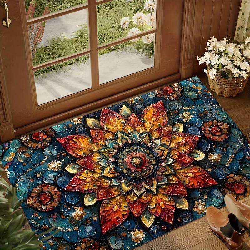 Retro Bohemian Floral Area Rug European Style Retro Carpets High-Color Non-Slip Carpet for Living Room Bedroom & Kids' Playroom