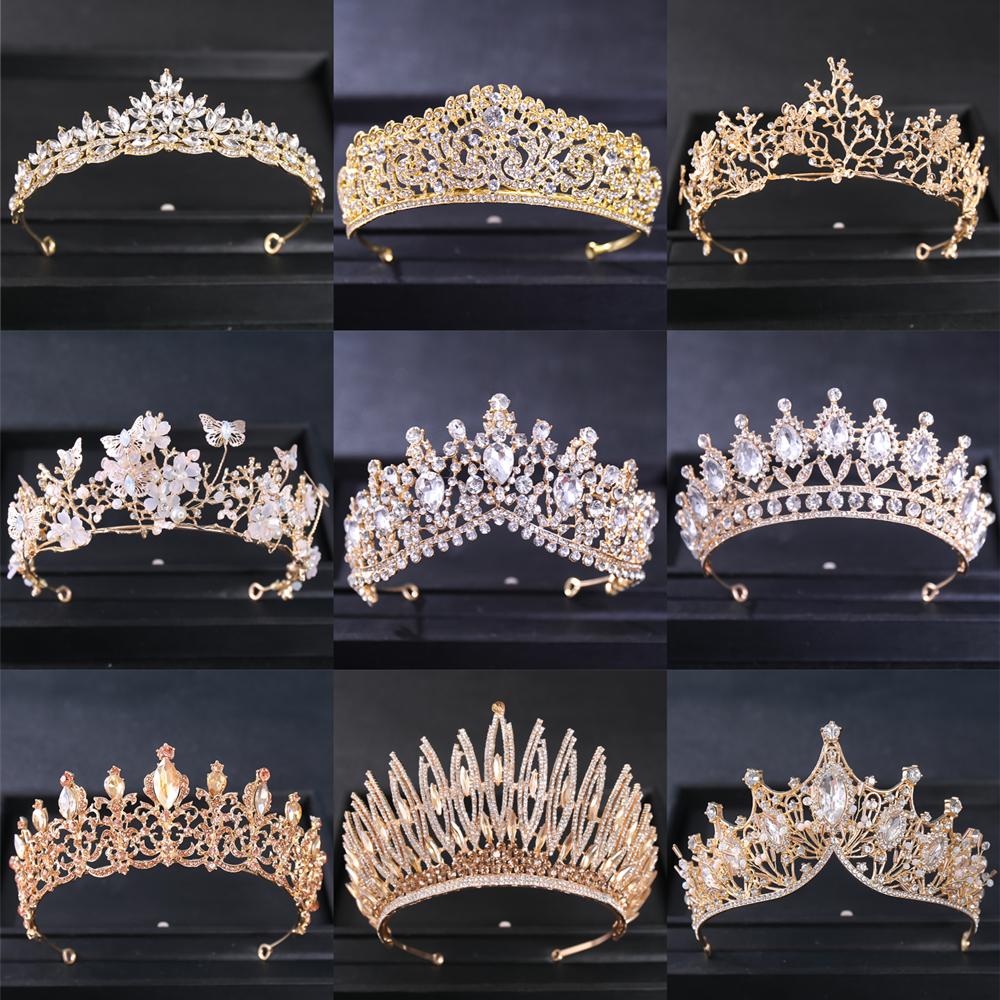 Goldfarbene Luxus-Kristall-Hochzeitstiara und Kronen Party Strass Abschlussball Braut Diadem Krone Tiara für Damen Braut Haarschmuck