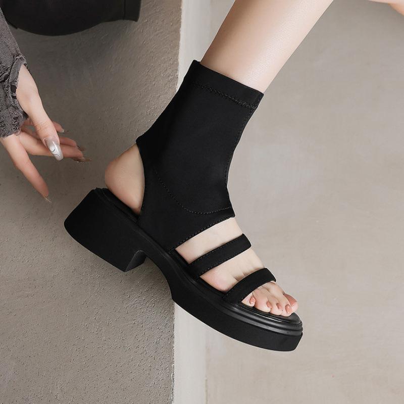 

New platform sandals casual black large size shoes sleeve women s sandals summer women s cool boots round head one pedal 39 чёрный