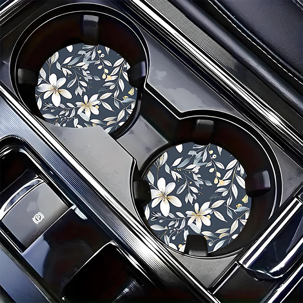 2pcs Little White Flower Car Cup Mat Car Anti slip Mat Water Cup Mat Center Console Storage Anti slip Mat Water Cup Mat