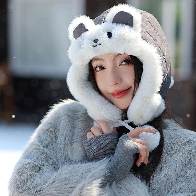 Winter cute rabbit ears plush hat women's thickened plush warm cycling cold ear hat