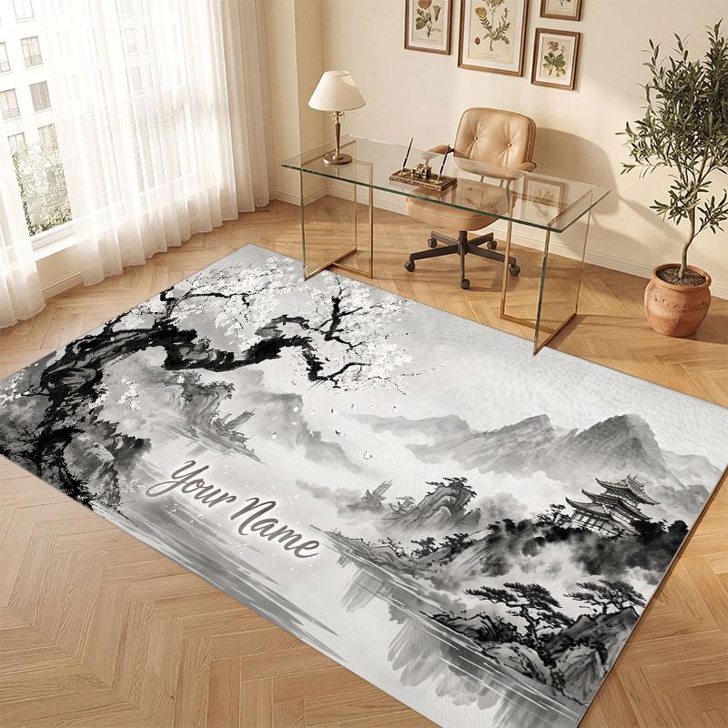Floral Garden Theme Crystal Velvet Floor Rug Personalized Custom Name Text Warm Carpet Home Decoration