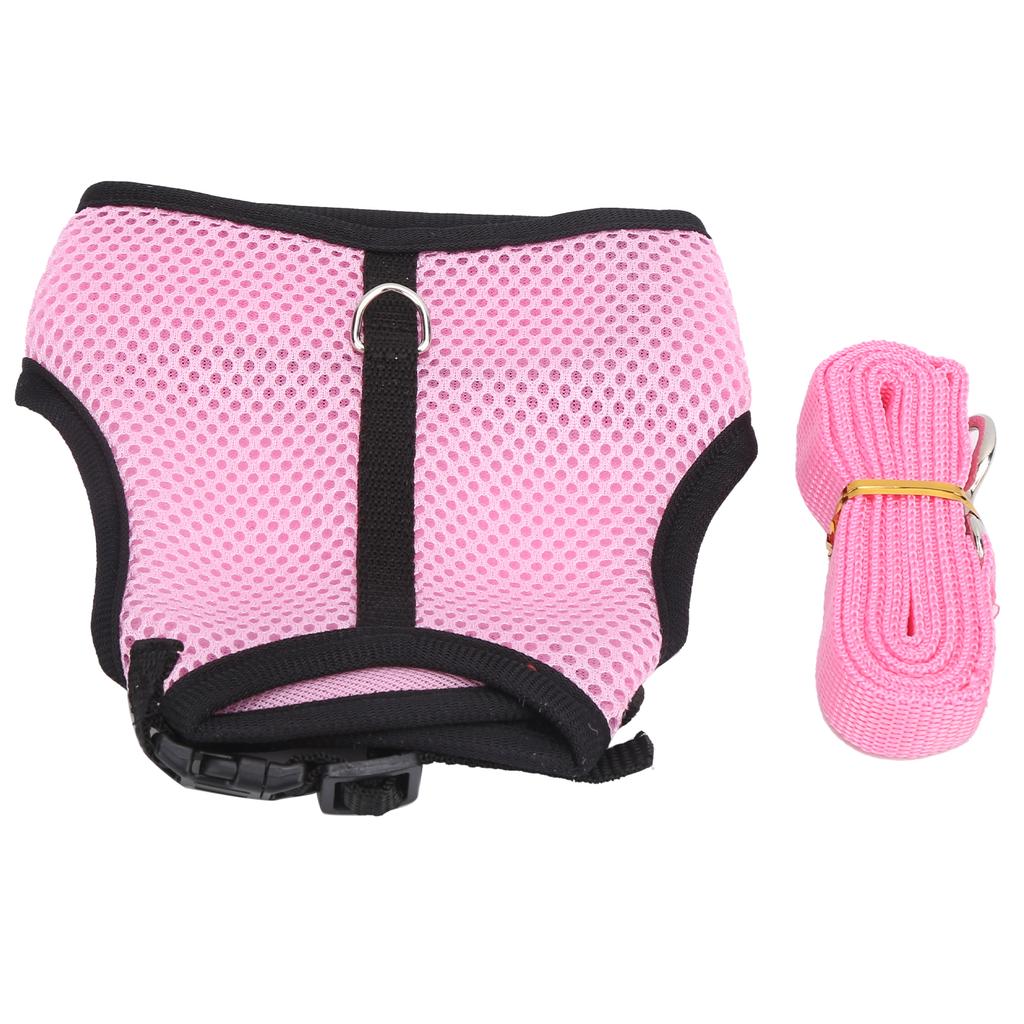 Pet Pink Mesh Traction Harness Chest Back with Leash for Rabbit Guinea Pig Pet SupplyL Pink