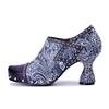 Johnature 2025 Autumn/Winter New Handmade Genuine Leather Splicing Printed Rivet Fashion Women's High Heels