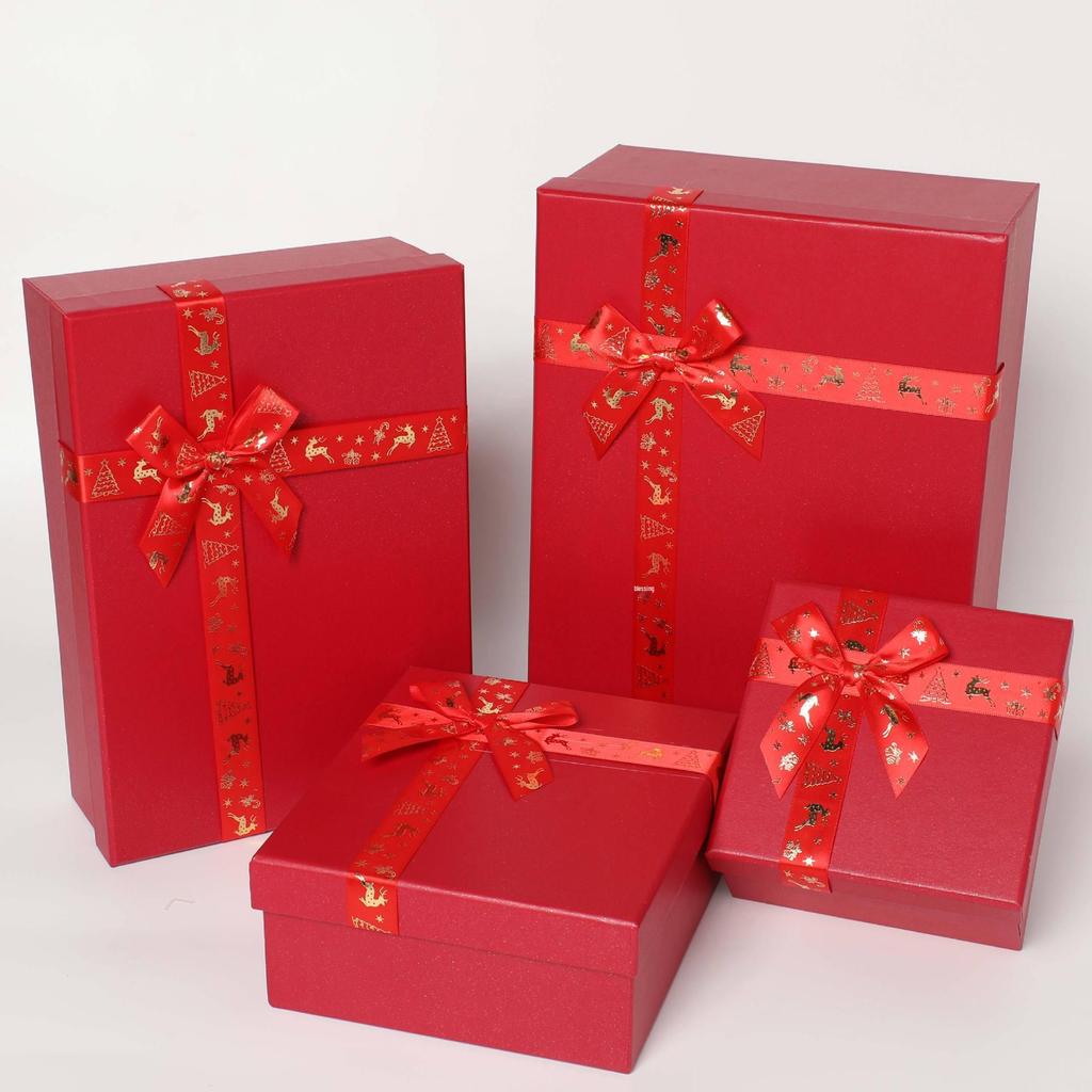 Large Red Gift Box with Ribbon Bow - Christmas or Birthday Scarf Box