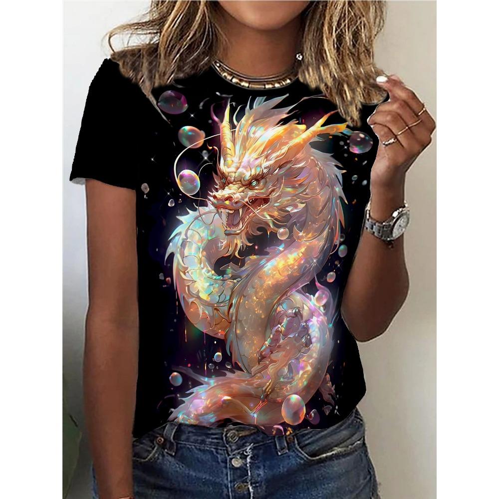 Summer Dragon Phoenix Cloud 3D Print T-shirts Women Streetwear Casual Fashion Short Sleeve T Shirt O-neck Tees Tops Clothing
