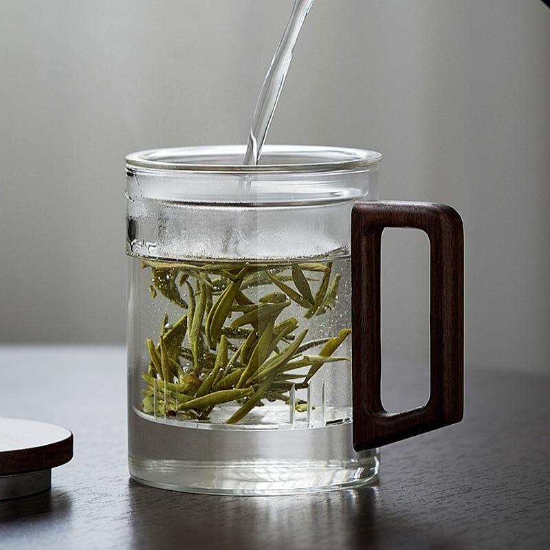 Household High Temperature Resistant Wood Handle Cup Tea Separation Type Tea Cup Glass High Borosilicate Glass Water Cup Tea Cup
