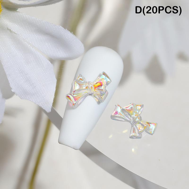 

20PCS Auroras Bowknot 3D Nail Art Decoration Resin Nail Charms Jelly Color Glitter Nail Ribbon Bows Butterfly DIY Manicure Salon D