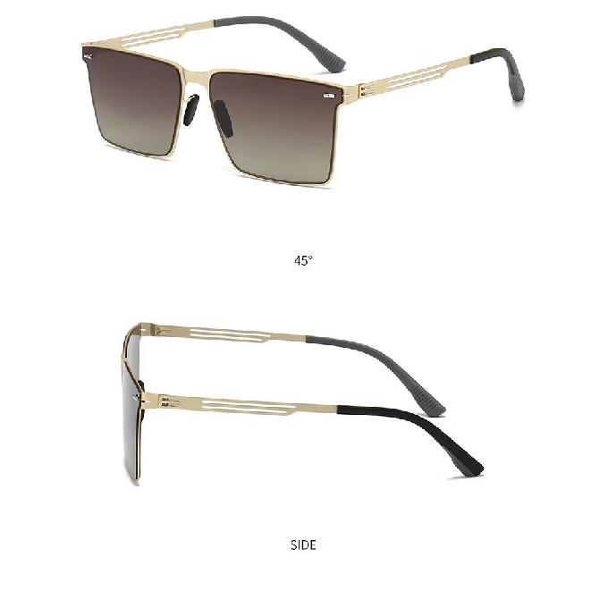 New high-definition nylon polarized sunglasses, Japanese and Korean style square sunglasses, high-end ultra-light UV protection sunshades Gold frame, dual tea colo