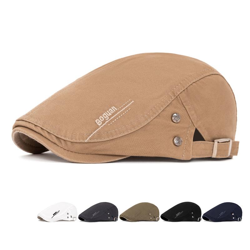 Spring Summer Peaked Cap Men's Letter Embroidered Forward Cap Cotton British Beret Newsboy Cap