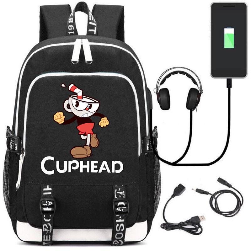 Stilvoller Cuphead Rucksack mit USB-Ladeanschluss für Kinder und Jungen für den Schulgebrauch
