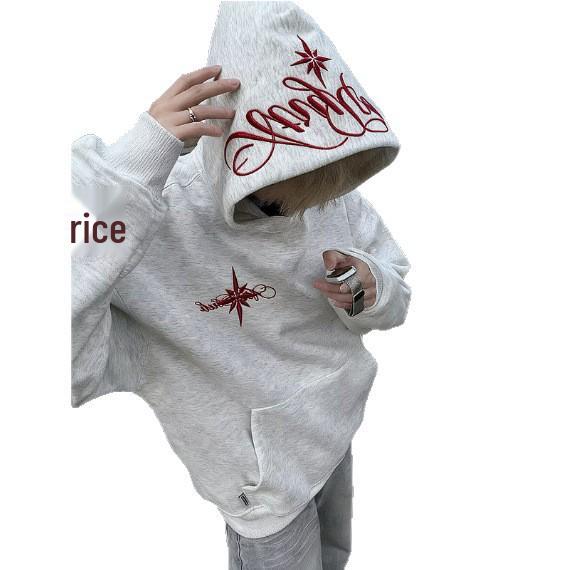 Unisex Embroidered Velvet Hoodie - Retro Loose Fit for Autumn/Winter