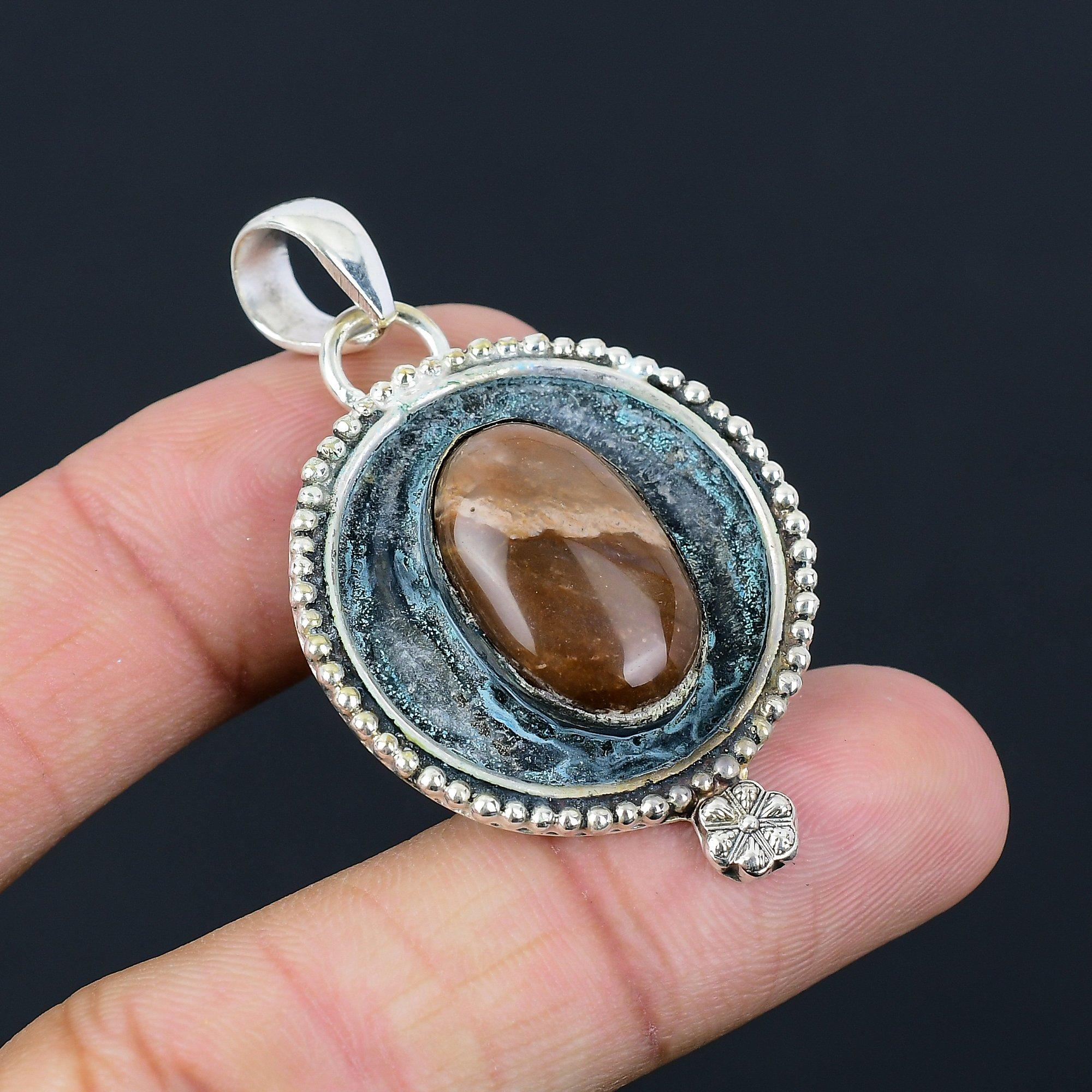 Daughters Day Sale 925 Silver Natural Peanut Wood Jasper Elegant Pendant Jewelry