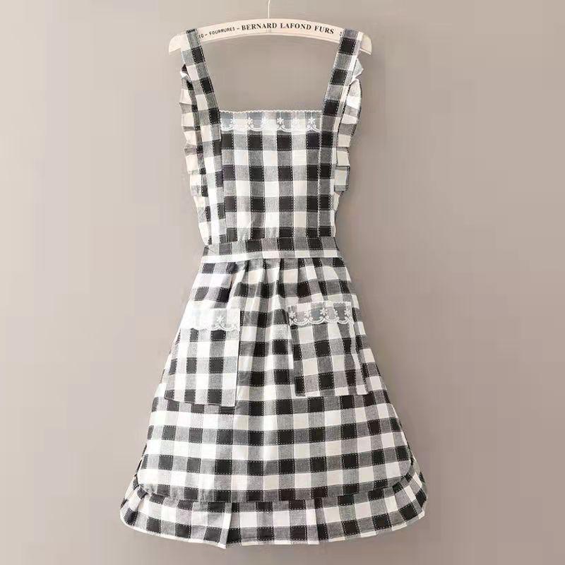 

Cotton Princess Style Apron Fresh Fashion Waist Apron Double Layer Cute Kitchen Cooking Catering Work Wear чорний