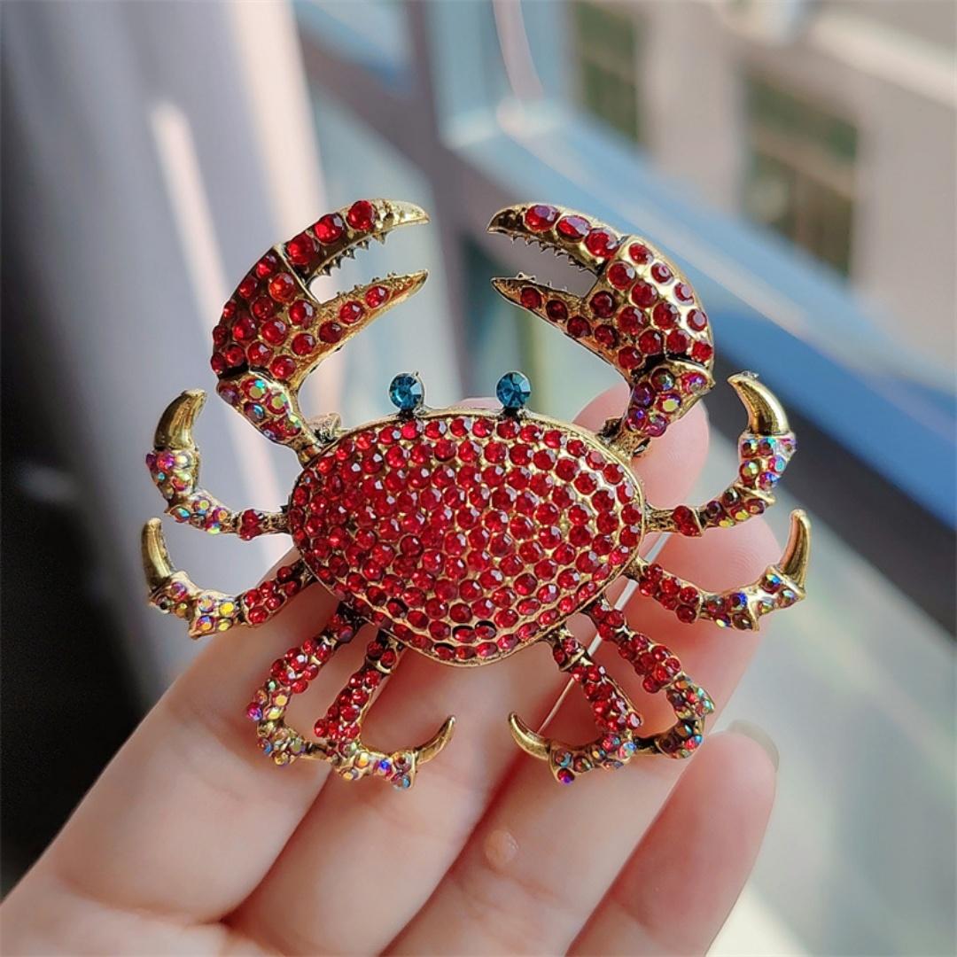 

Cross-border European and American light luxury personalized water diamond crab brooch, fashionable full diamond high-end alloy красный