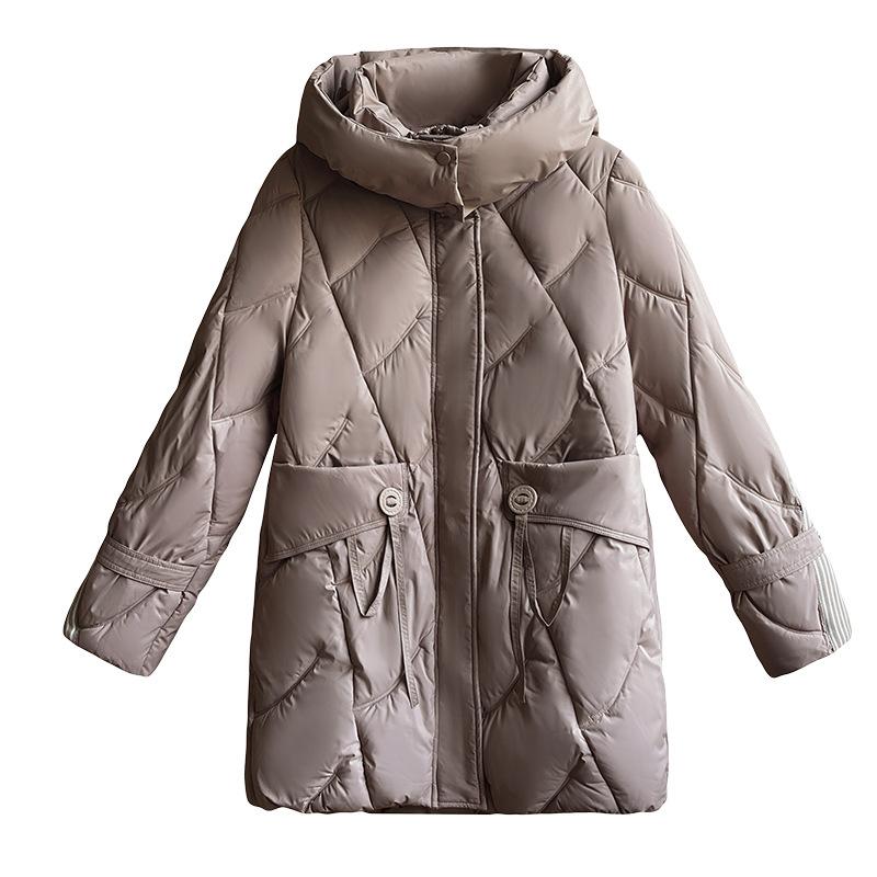 Women's Autumn and Winter Coat Solid Color Hooded Loose Thickened Windproof Mid-length Women's Jacket