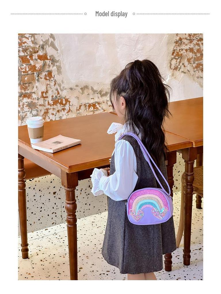 Tęczowa Torebka Listonoszka z cekinami dla Dzieci - Modna, Wszechstronna, Duża Pojemność PU Torba na Ramię