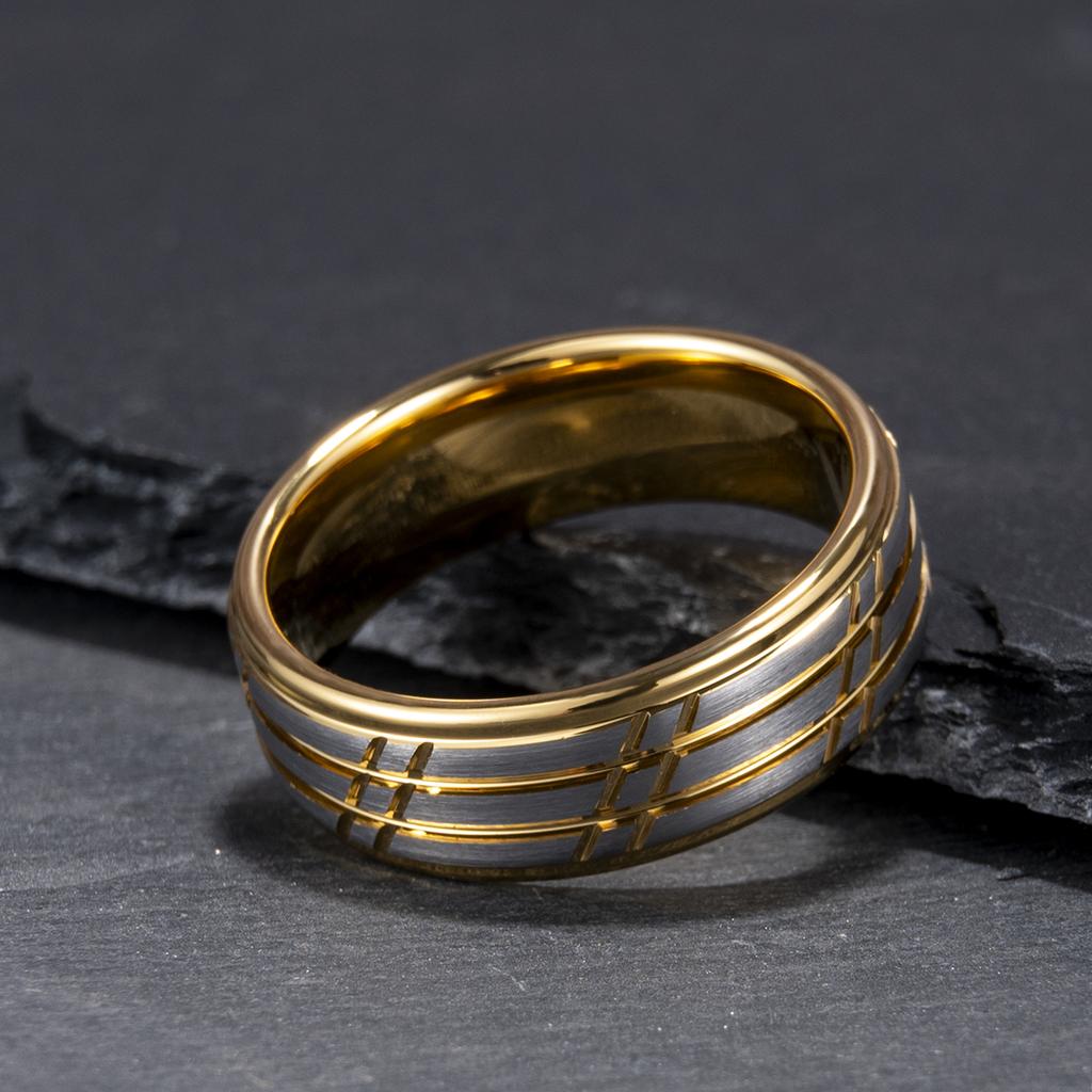Tungsten Carbide Ring Men Women 8mm Able Golden Fluted Wedding Rings for Couples Dating Anniversary Comfortable Fit