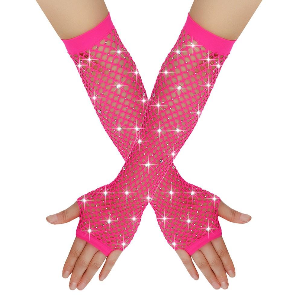 Diamond Studded Elastic Mesh Gloves, Half Finger Gloves