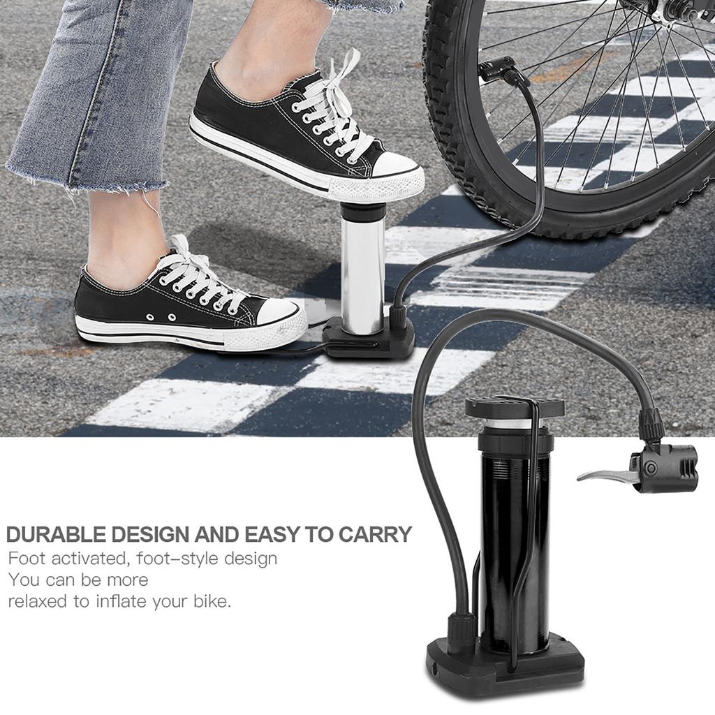 Bike Pump Portable Motorcycle Foot Pumps Aluminum Alloy (Black)