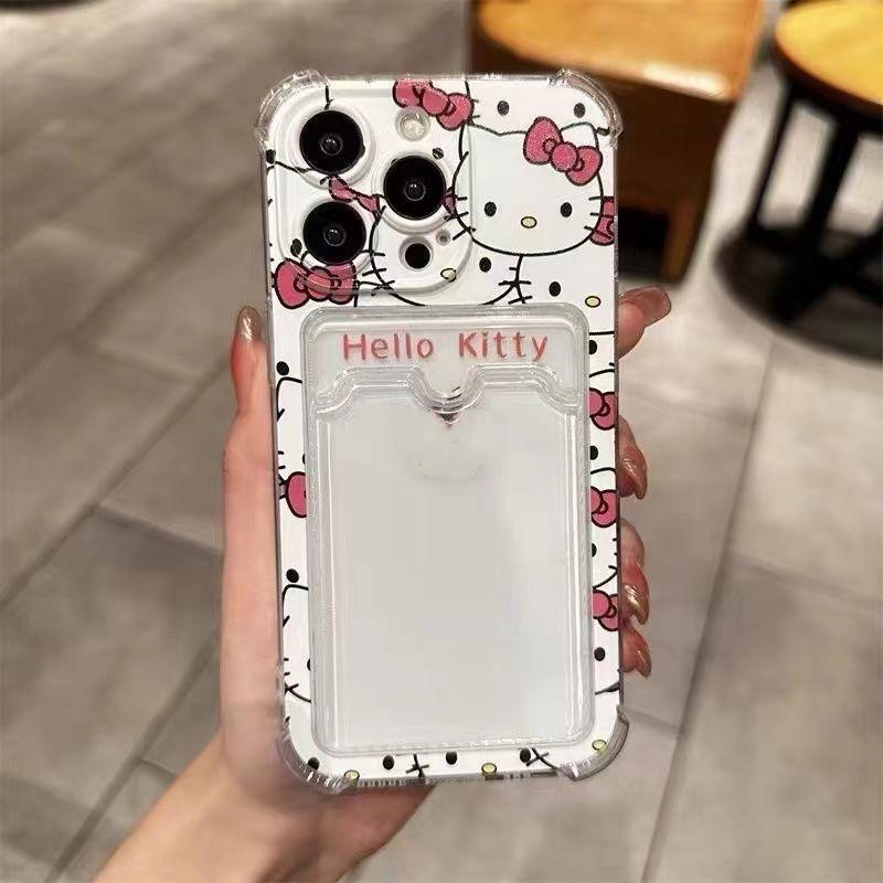 Cartoon Hello Kitty Card Holder Case For Iphone 17 Pro Max 17 Air 16 15 14 12 13 11 Pro Max 16e 15 16 Plus 12 13 Mini Cover