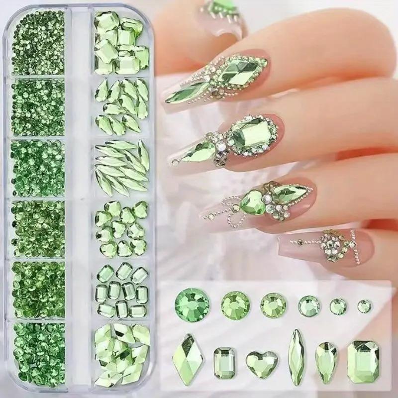 3D Nail Art Rhinestones 12-Grid Super-Shiny Flatback Rhinestones Decorative Nail Art Adhesive Multiple Shapes Diy Nail Designs