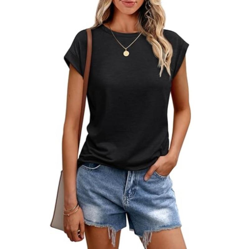 Damen Weste Sommer Rundhals Kurzarm Shirt Einfarbig Rundhals Abdeckung Ärmel Damen