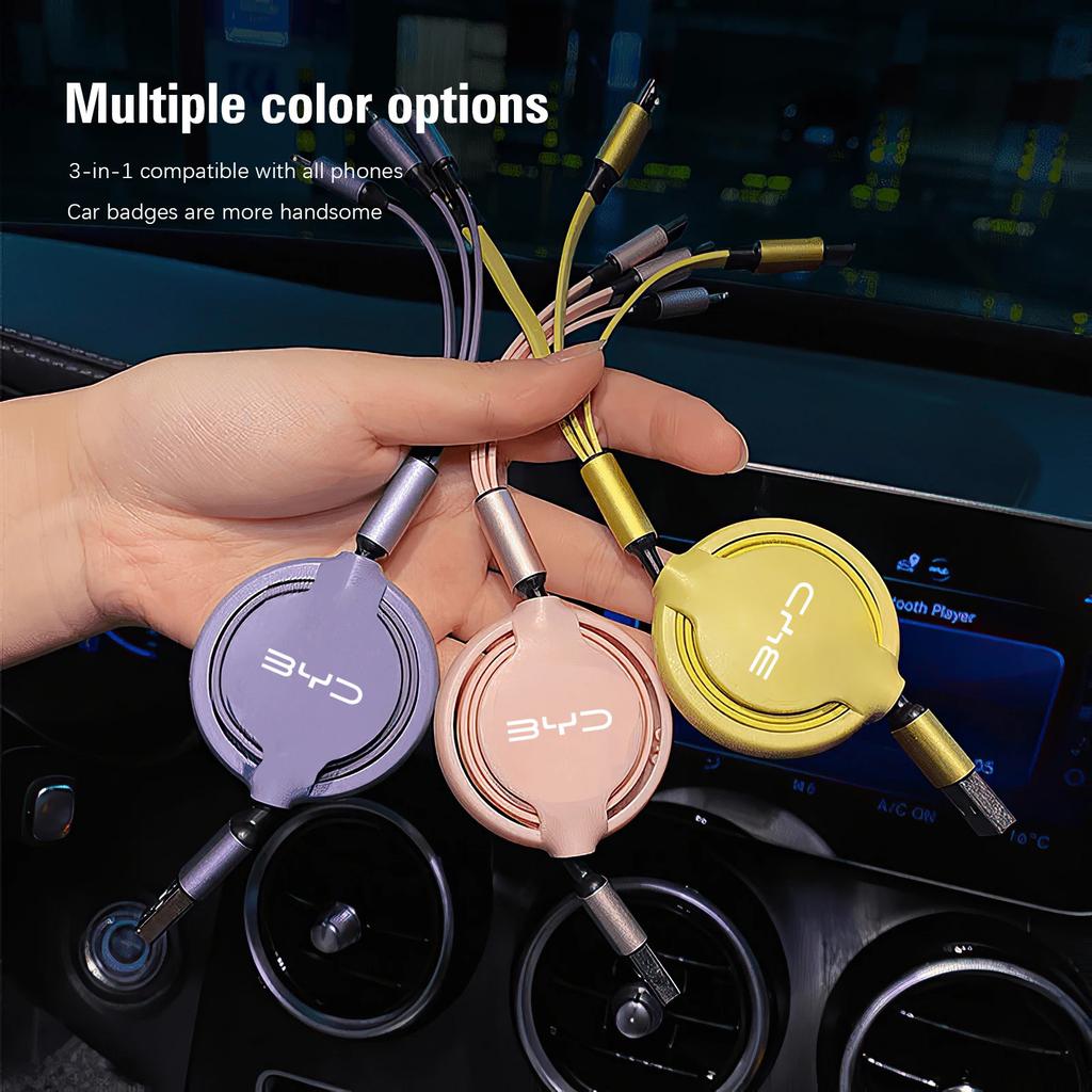 Car 100w Fast Charging Data Cable Scalable 3 In 1 Phone Charger Type C for BYD Tang F3 E6 Atto Yuan Plus Song Max G3 Accessories