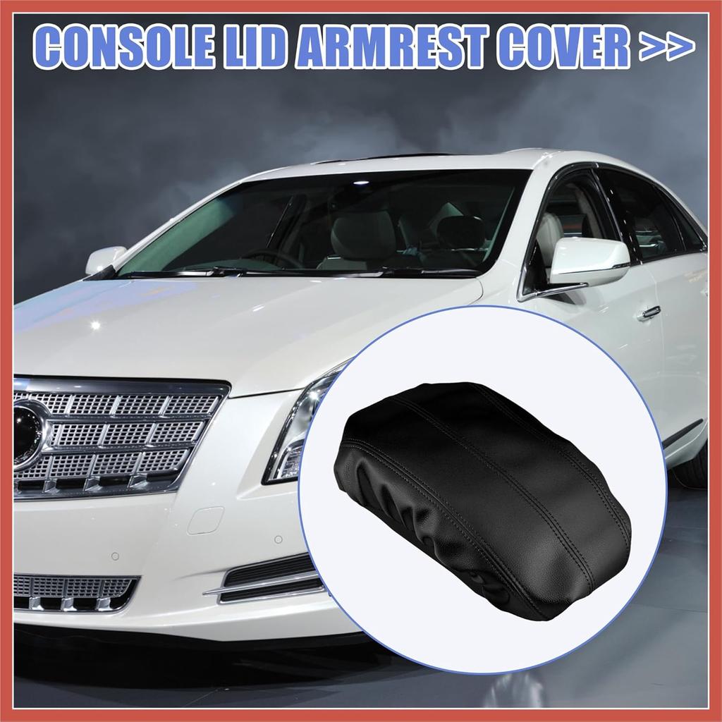 ACROPIX Car Center Console Armrest Cover for Cadillac XTS 2013-2019 Faux Leather Interior Arm Rest Cover Elbow Cushion Pad Black Car Parts