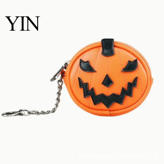 Dekorativer Taschenanhänger für Halloween Mini-Münzbörse Schlüsselanhänger, Kürbis Geldbörsen-Anhänger, Falsches niedliches geformtes Etui Leder Kleingeld Kartenhalter, Geschenke Damen