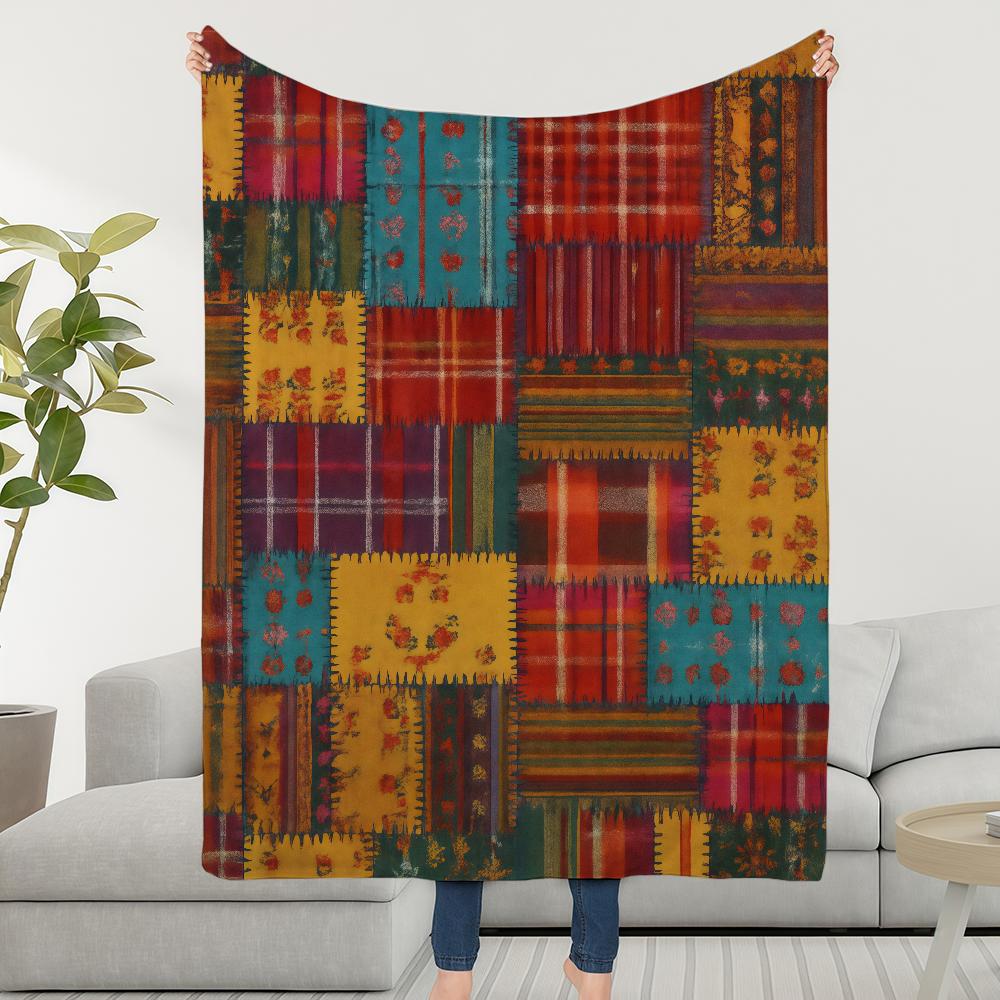 Bohemian Patchwork Blanket Soft Warm Furry Throw Super Kids Toys Bed Sofa Car Cradle