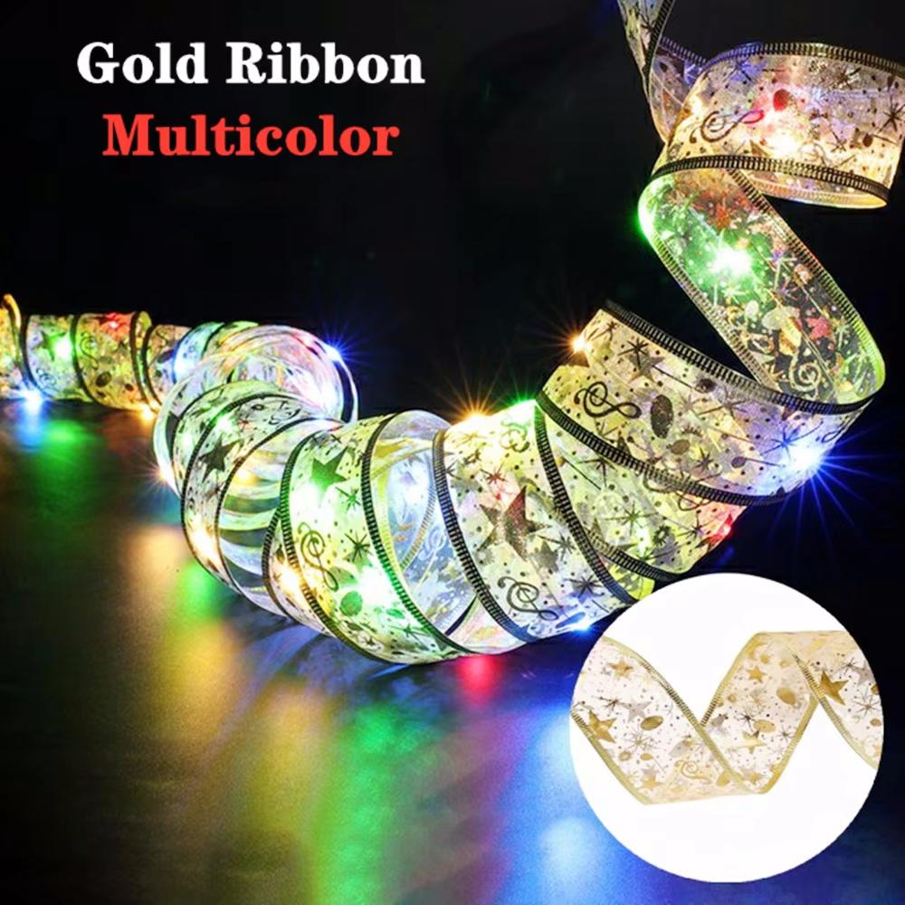 1pc LED Christmas Tree Fairy Ribbon Light PVC Battery Operated Ribbon with Warm White LED Lights for Holiday Party Wedding Decor