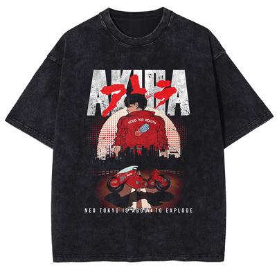 Japanese Anime Akira T-shirt Vintage Washed Oversized T Shirt Short Sleeve High Quality Cotton Tees Tops Men Women Clothing