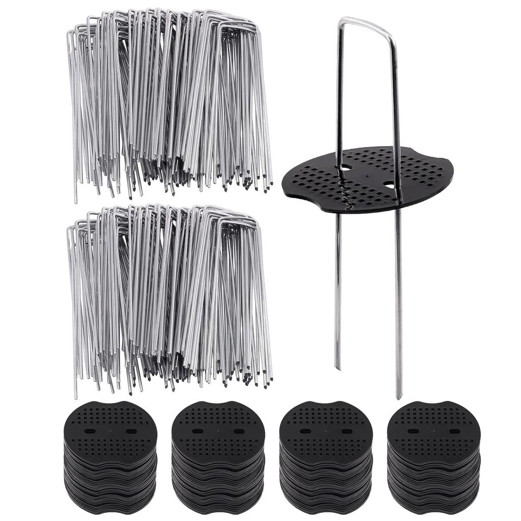4/6 Inch Landscape Staples 11 Gauge Garden Staples, Galvanized Yard Lawn Stakes U-Shaped Pins Ground Anchors With 50 Gaskets