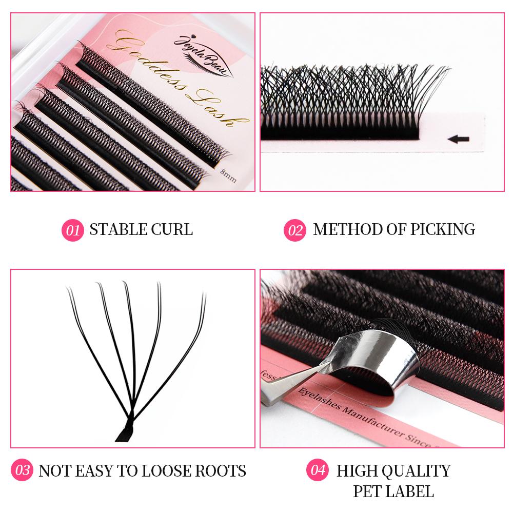Goddess 10DW Shape Lashes 0.05mm Double 5DW Eyelash Extensions 5D Premade Volume Fans Natural Soft False Eyelashes for Makeup