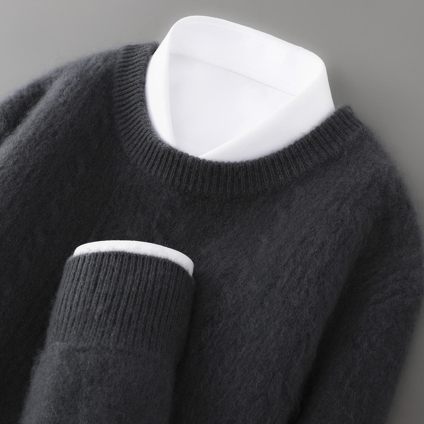 

Men s 100% Pure Wool Round Neck Loose Knit Sweater - Thick Pullover for Autumn & Winter XL